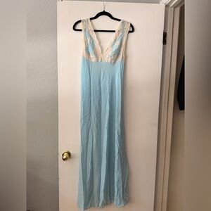 Elegant Light Blue Silk + Lace Nightgown